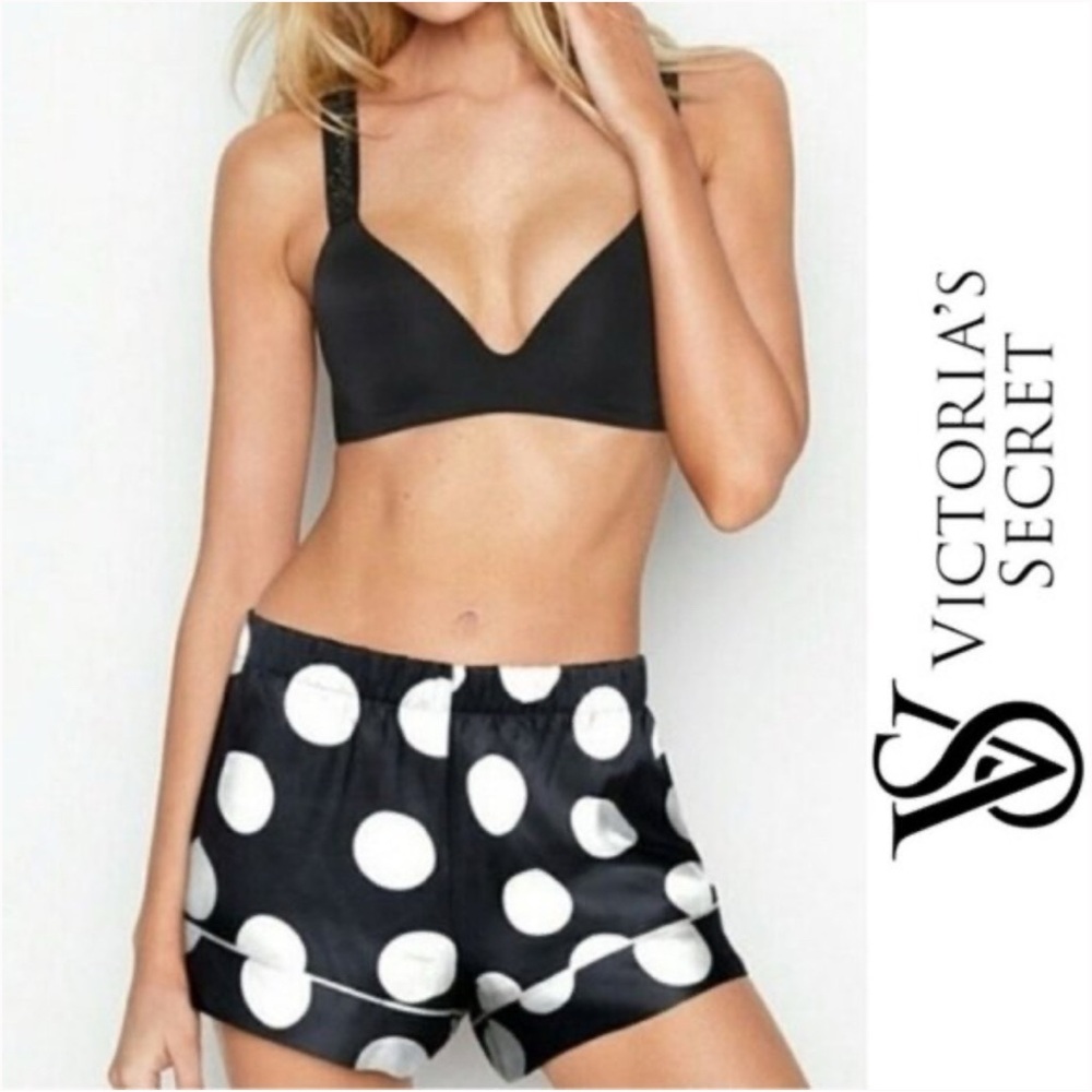 Victoria's Secret Black and White Polka Dot Satin Sleep Shorts